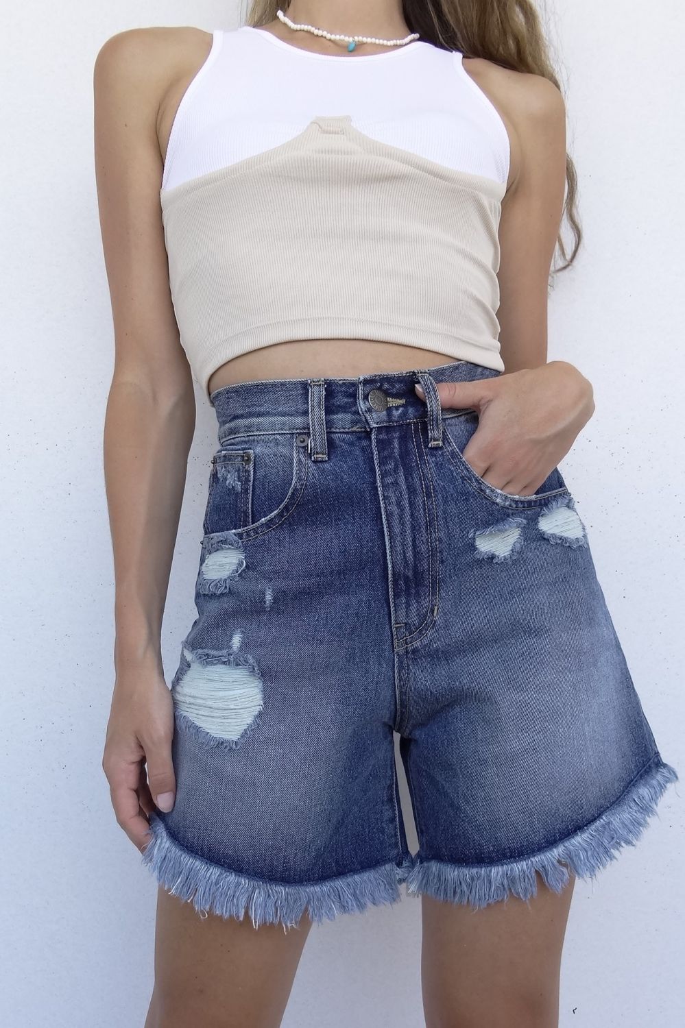Selena dark blue long jean shorts