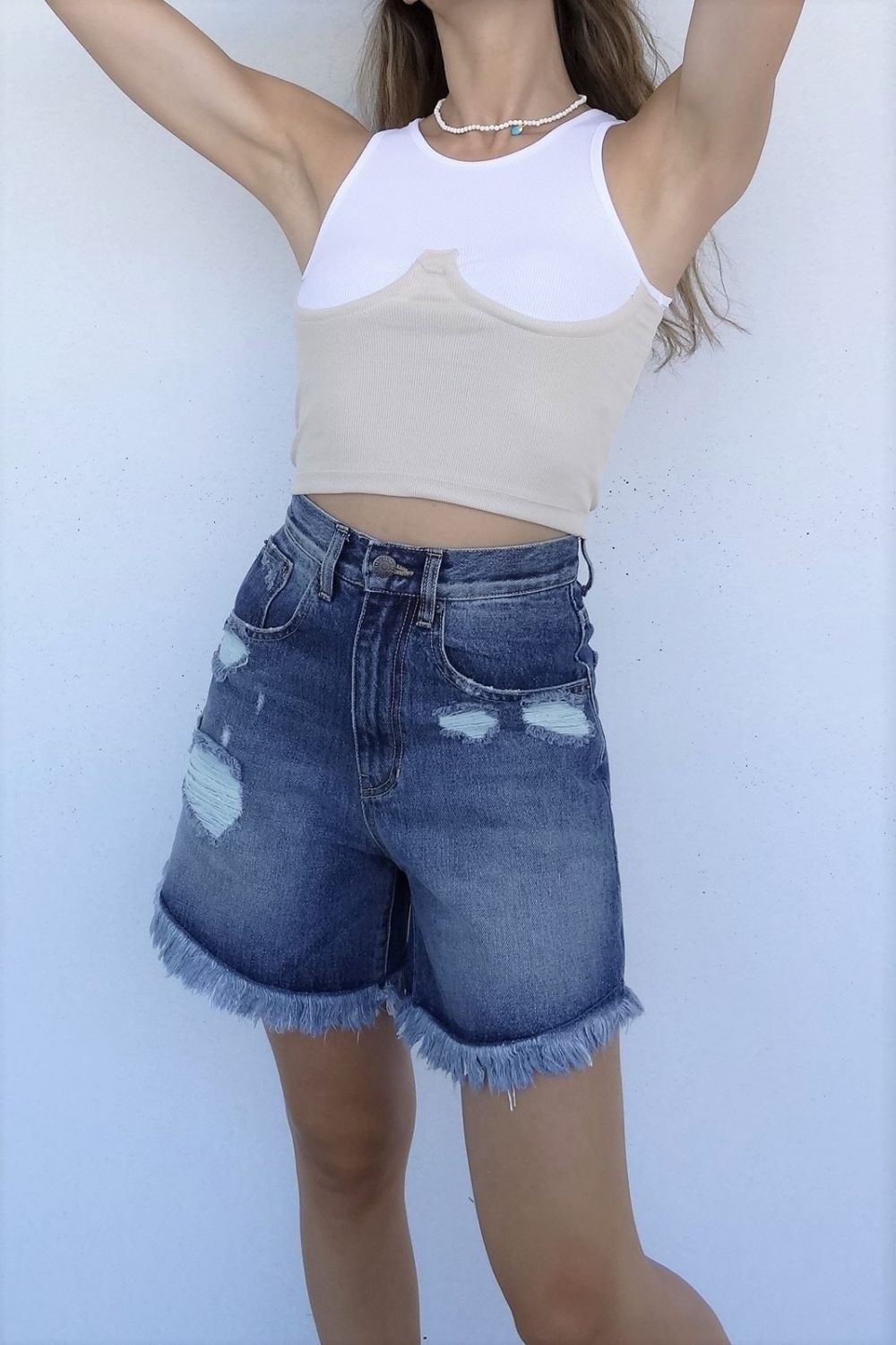 Selena dark blue long jean shorts