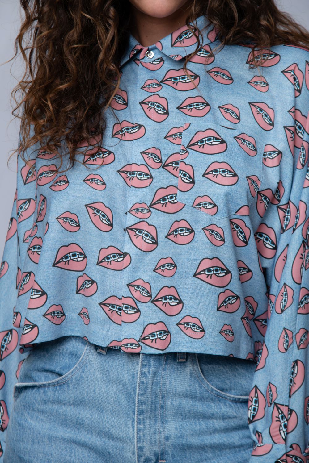 Casual lips πουκάμισο με ντένιμ μοτίβο