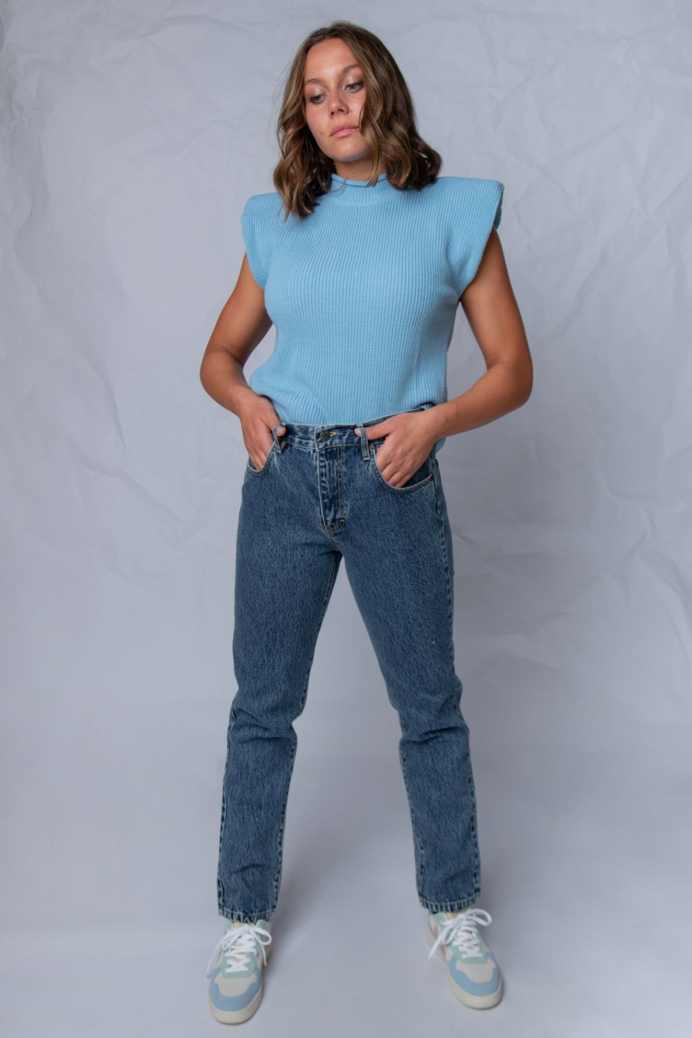 Kendall basic ψηλόμεσο τζιν σκούρο μπλε πετροπλυμένο