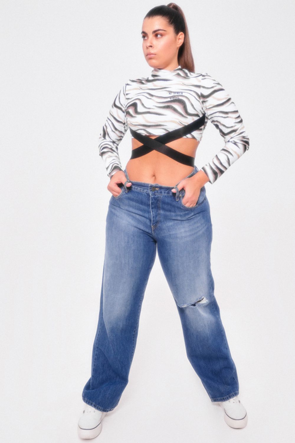 Straight Fit Jeans Britney Low Rise Medium Dark Blue Stonewashed 