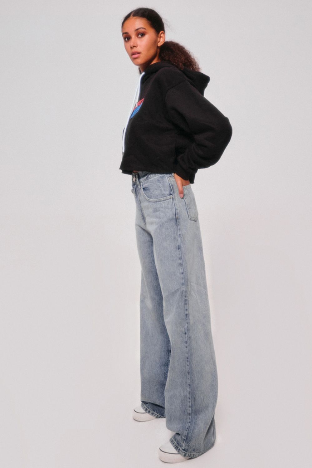 Wide Leg Jeans Selena Super High Rise Blue Grey Stonewashed