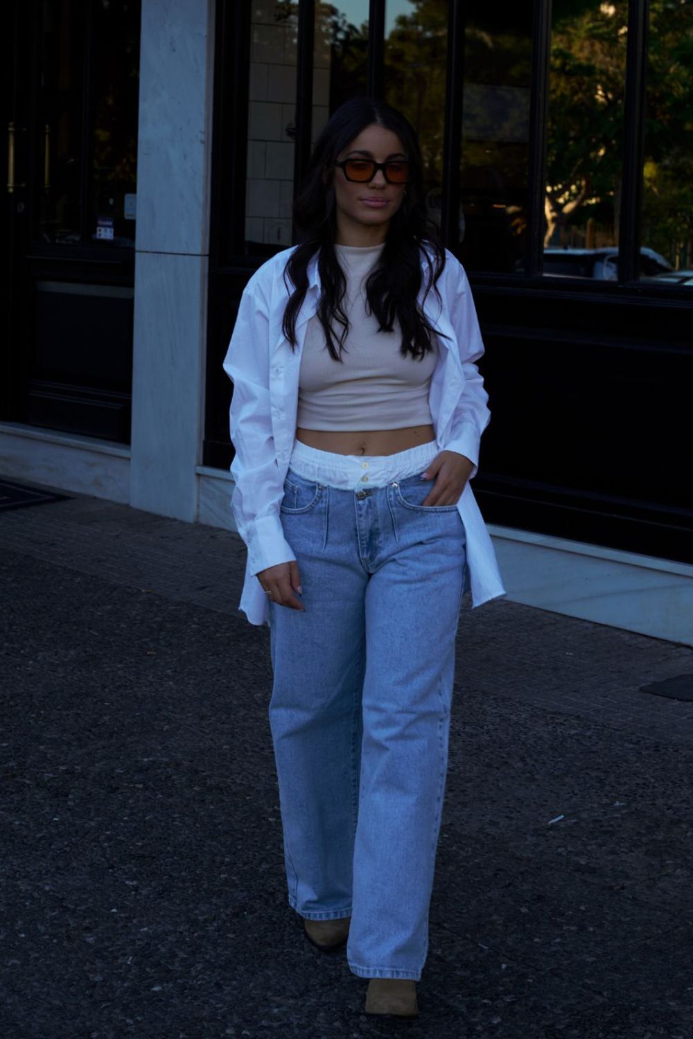 Wide Leg Jeans Dirrty Low Rise with distressed waist Light Blue